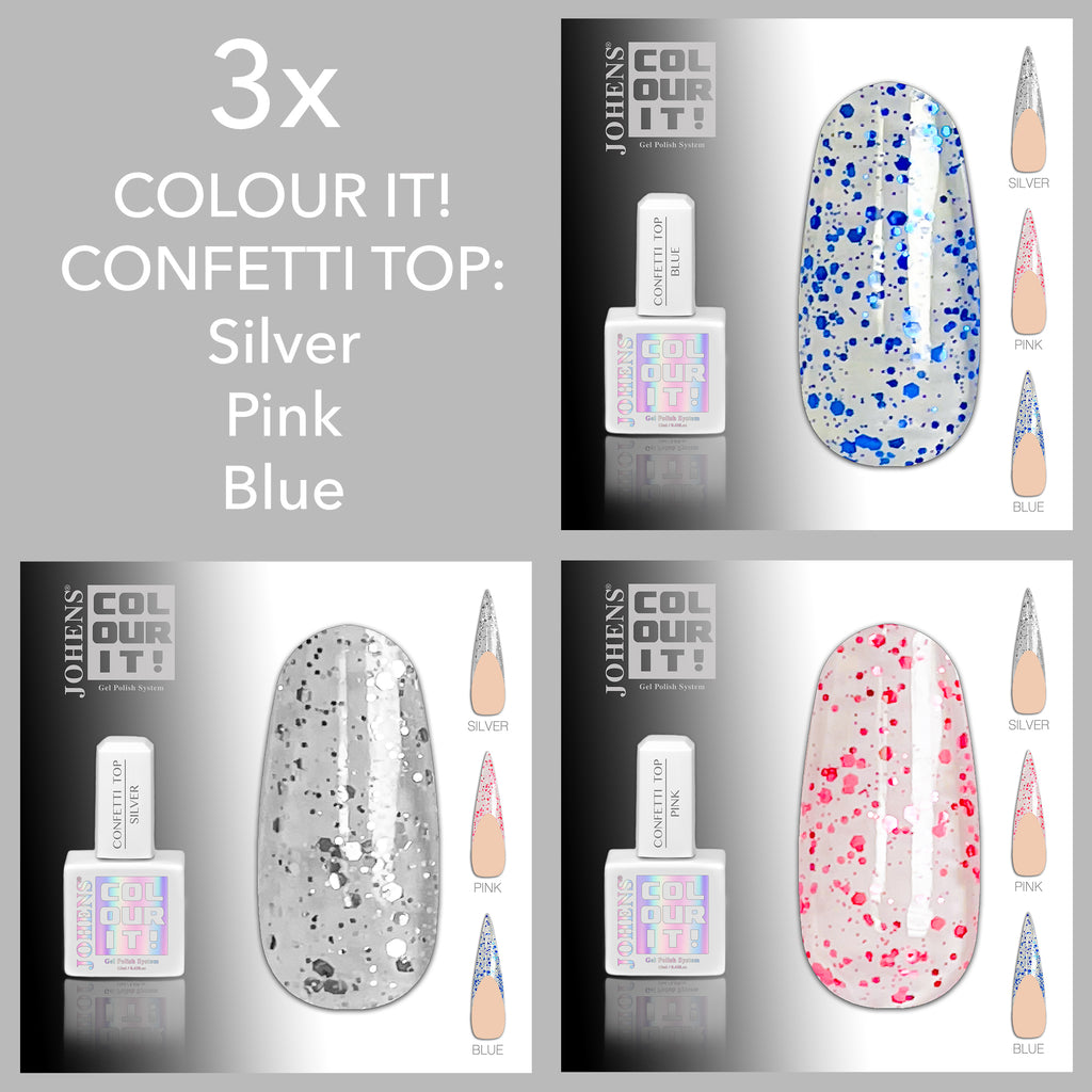 COLOUR IT! Confetti Top Gels (Pink, Silver, Blue)