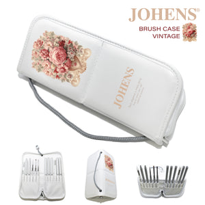 White brush case with exclusive vintage printed logo.